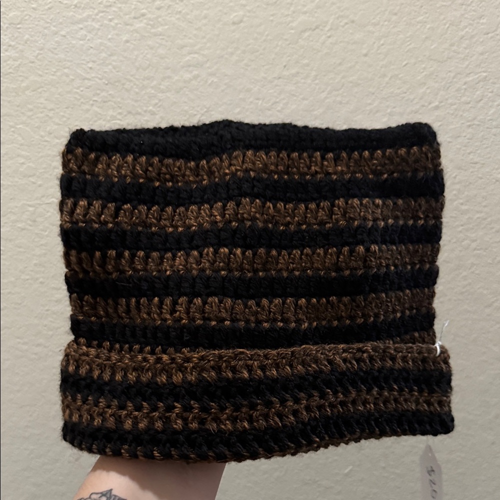 Striped Black and Brown Crochet Cat ear Beanie